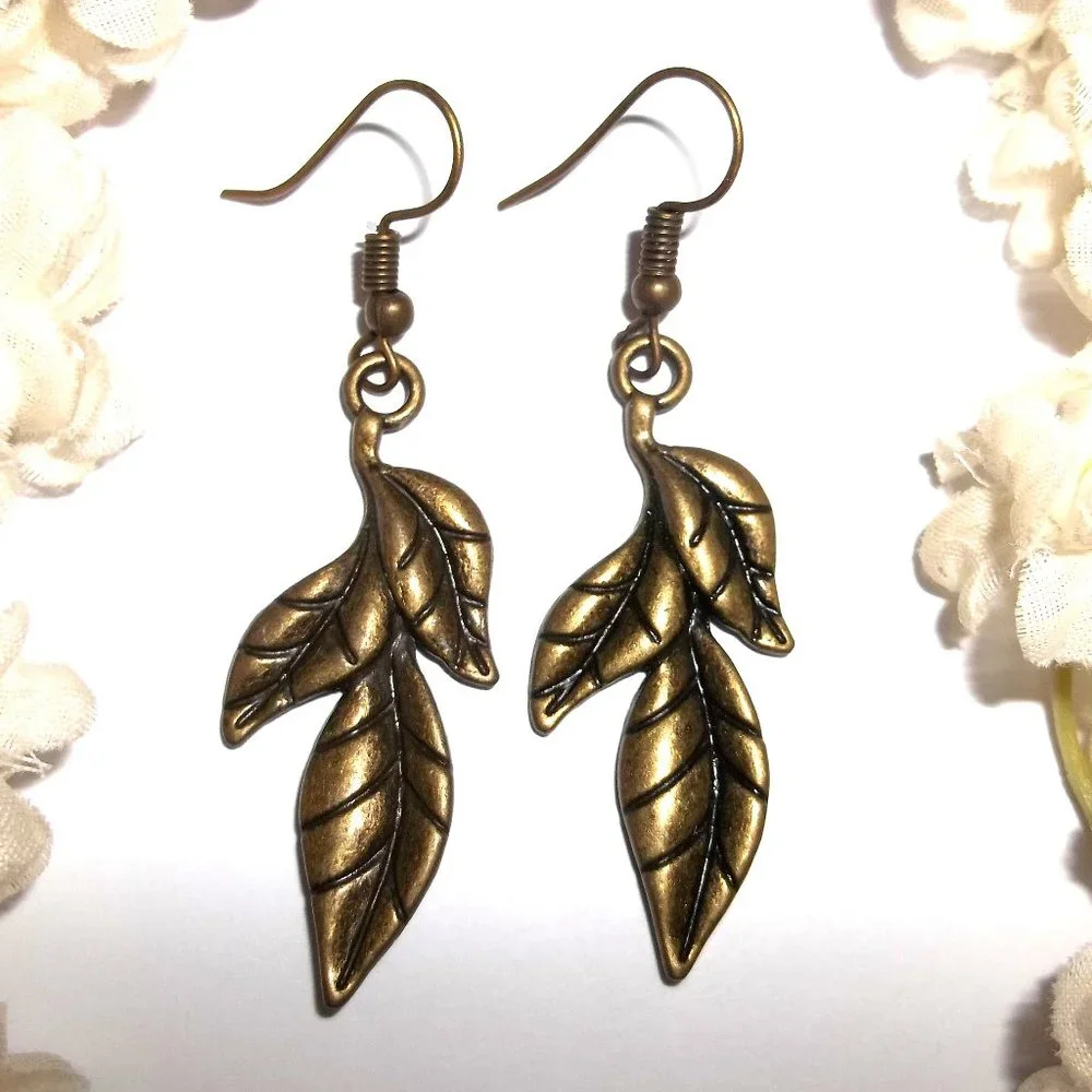 Earrings, Leaf Earrings, Bronze Leaf Earrings, Leaf Jewelry, Brown Earring, 7883
